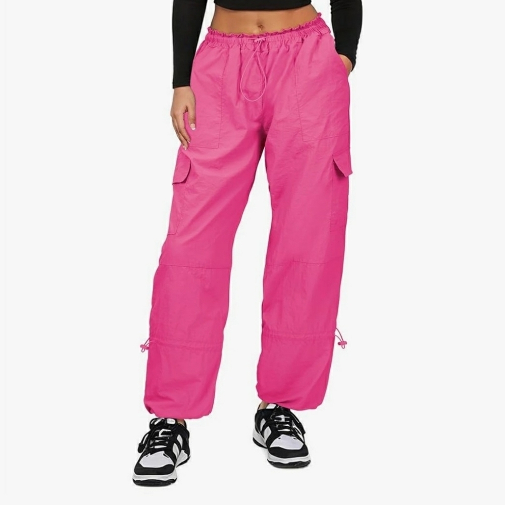 Parachute Pants Women Baggy High Waist Cargo Pants Y2K Pants with Pockets Ruched